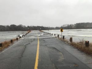 Flooding along coastal road in Eastham